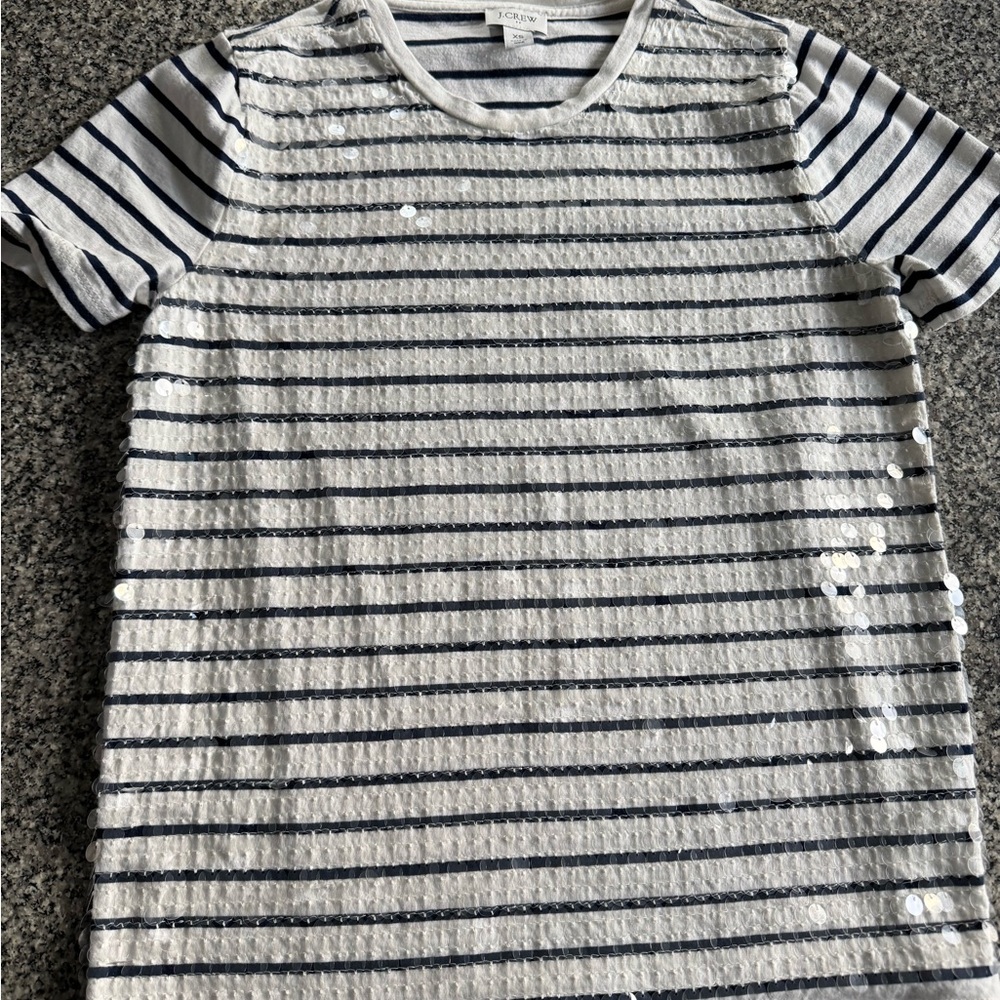 J. Crew Navy and White Sequin Top